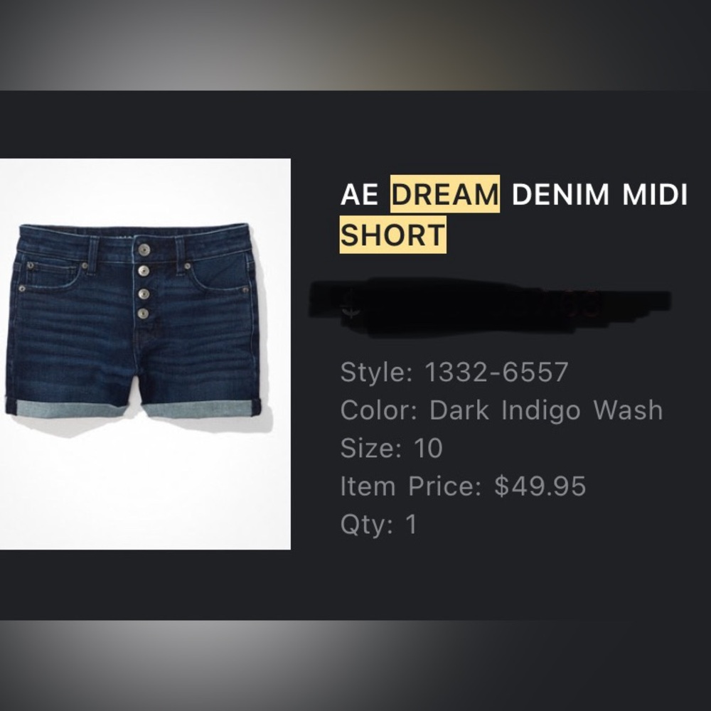 American Eagle Dark Wash Denim Midi Rise The Dream Short Size 10
